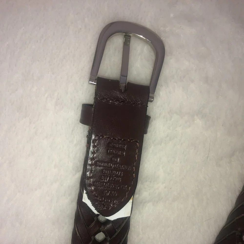 Western Brown Leather Weave Belt with Metal Buckle‎